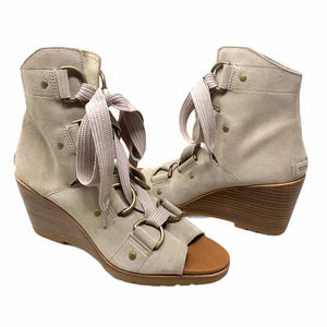 Like New Sorel After Hours Lace Up Bootie Sandal Wedge Heel Oatmeal Size Sz 10
